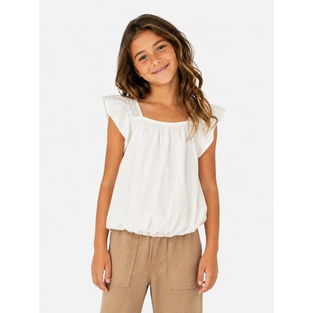 OshKosh Bgosh Girls White Flutter Sleeve Crochet Peasant Blouse Top 10 NWT NEW